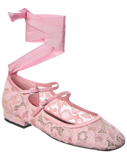 Sergio Rossi Pink Lace & Satin Flat