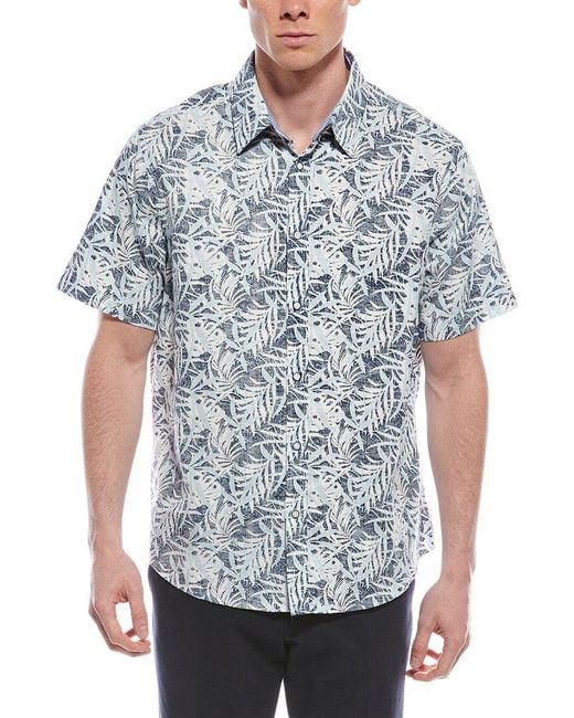 Report Collection Blue Tropical Linen-Blend Shirt for men