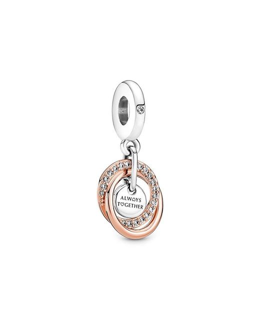 Pandora White Moments & 14K Rose Plated Cz Family Always Encircled Dangle Charm