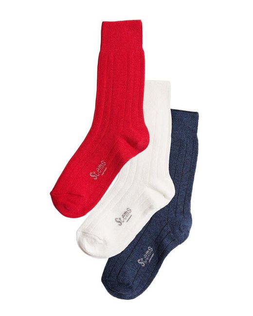 Stems Red Box Of 3 Lux Cashmere & Wool-blend Sock