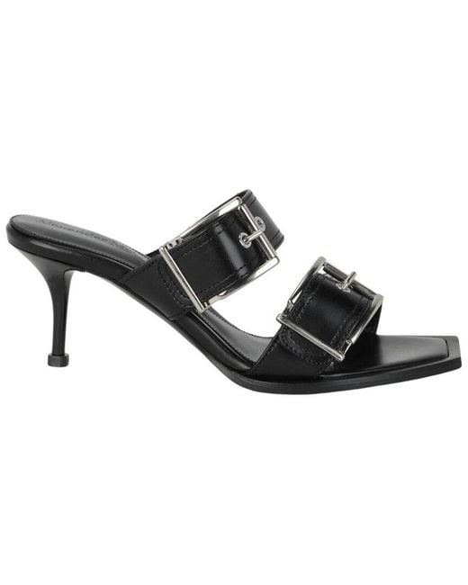 McQueen Black Double Buckle Punk Leather Mule