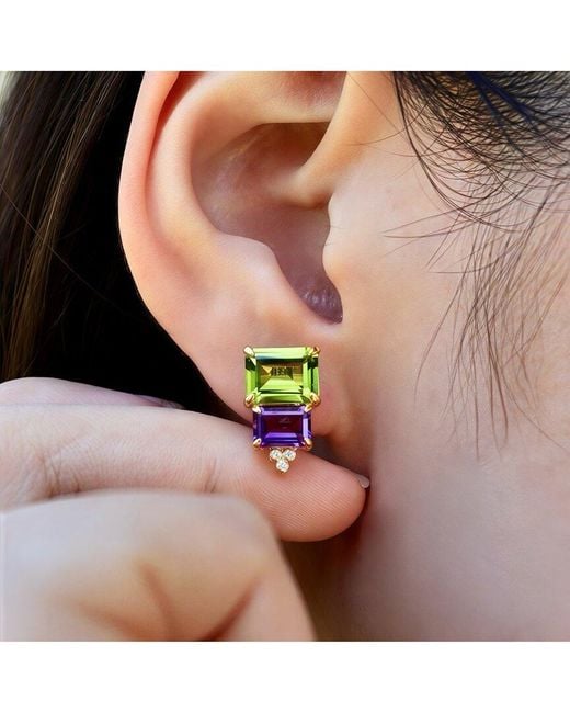 Kai Fine Jewelry Green 14K 6.53 Ct. Tw. Diamond & Gemstone Stud Earrings