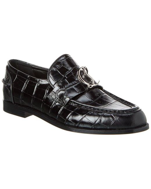 Christian Louboutin Black Cl Moc Croc-embossed Leather Loafer