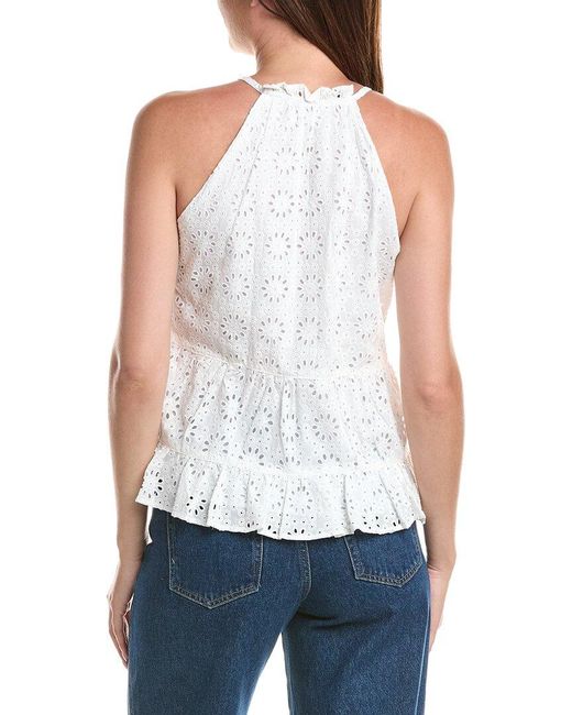 Cece White High Neck Eyelet Top