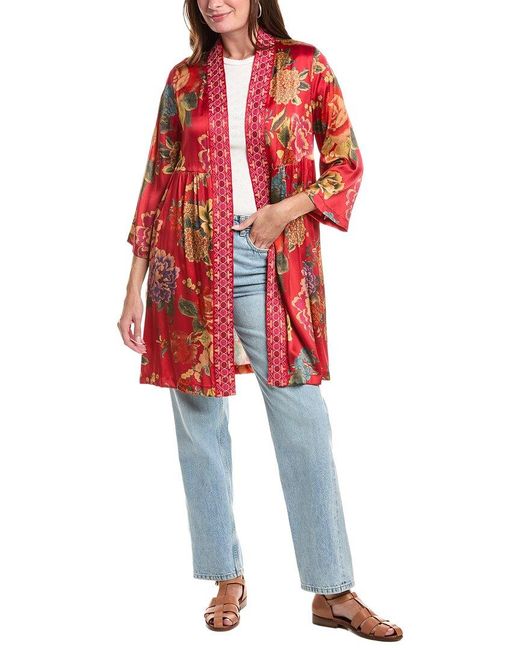 Johnny Was Red Silk-Blend Kimono