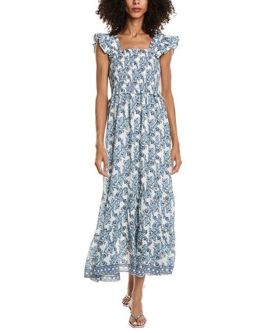 Max Studio Blue Flutter Sleeve Maxi Dress