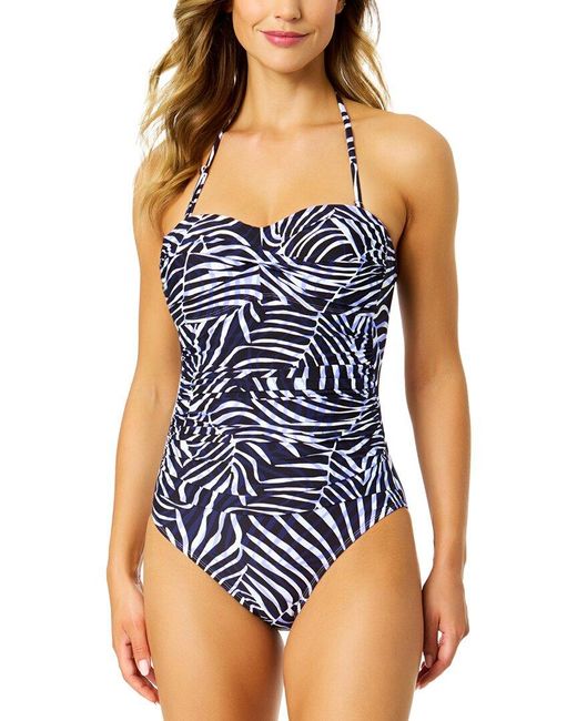 Anne Cole Blue Twist Front Strapless One-Piece