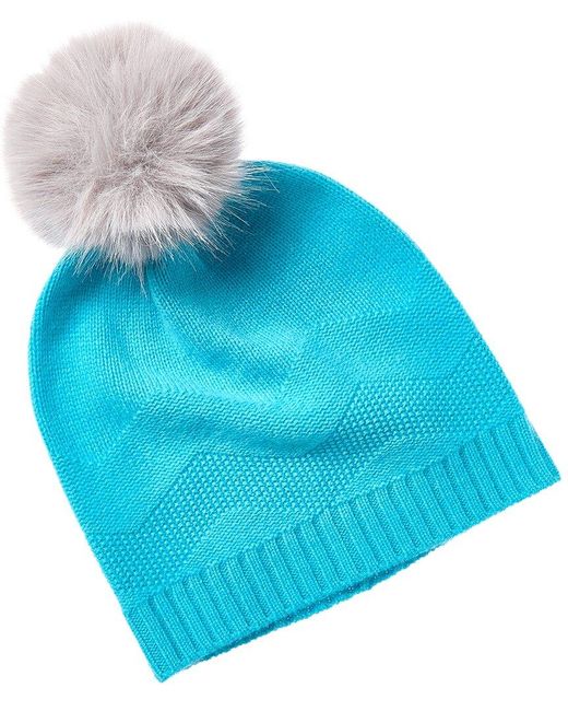 Phenix Blue Zig-Zag Texture Cashmere Beanie