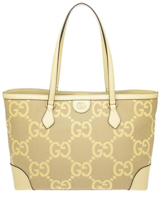 Gucci Yellow Ophidia Medium Jumbo GG Canvas & Leather Tote