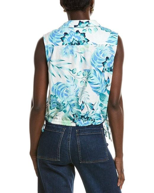 NVLT Blue Bottom Tie Linen-Blend Top