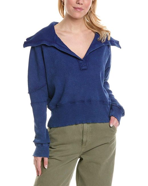 Free People Blue Not So Ordinary Polo Pullover