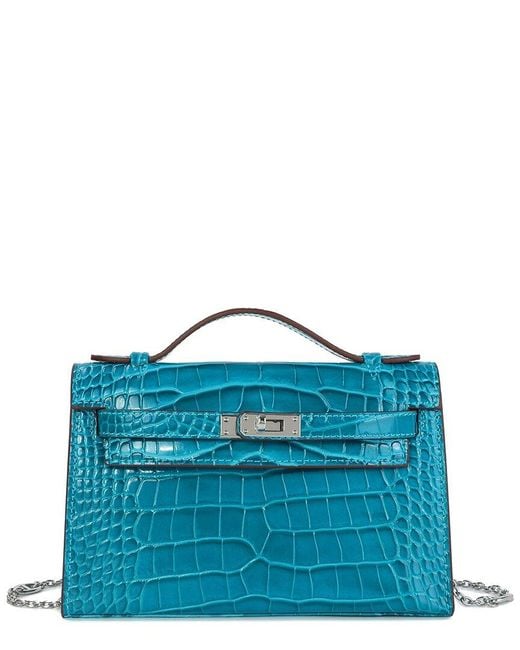 Tiffany & Fred Paris Blue Croco-Embossed Top-Handle Crossbody