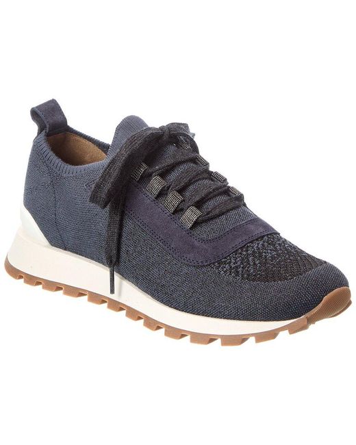 Brunello Cucinelli Blue Knit & Suede Sneaker