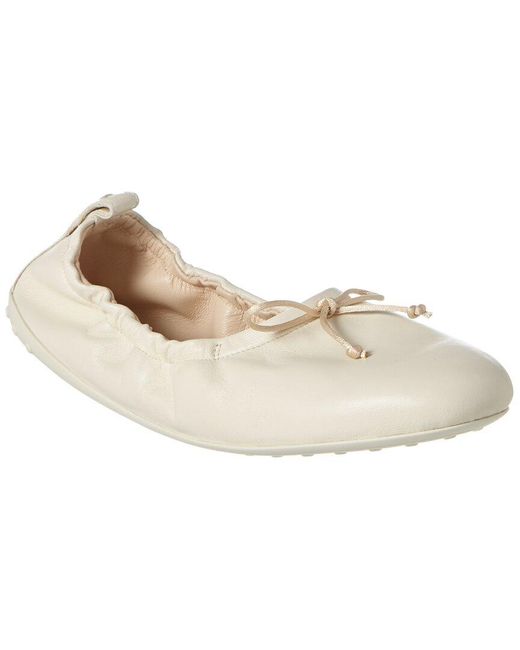 Tod's White Gommino Leather Ballerina Flat