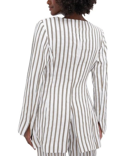 D'Estree Gray Claude Linen Stripes Blouse