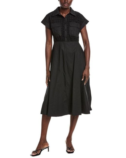 Gracia Black Eyelet Bodice Tie Waist Midi Dress