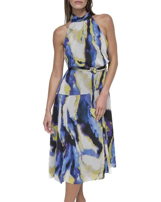 DKNY Blue Halter Chiffon Dress