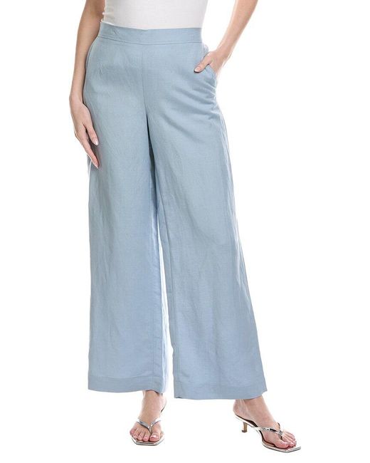 Kenneth Cole Blue Refined Flat Front Linen-Blend Pant