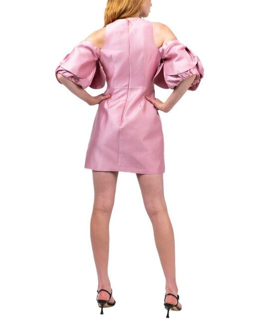 Marchesa Pink Notte A-Line Silk-Blend Mikado Mini Dress