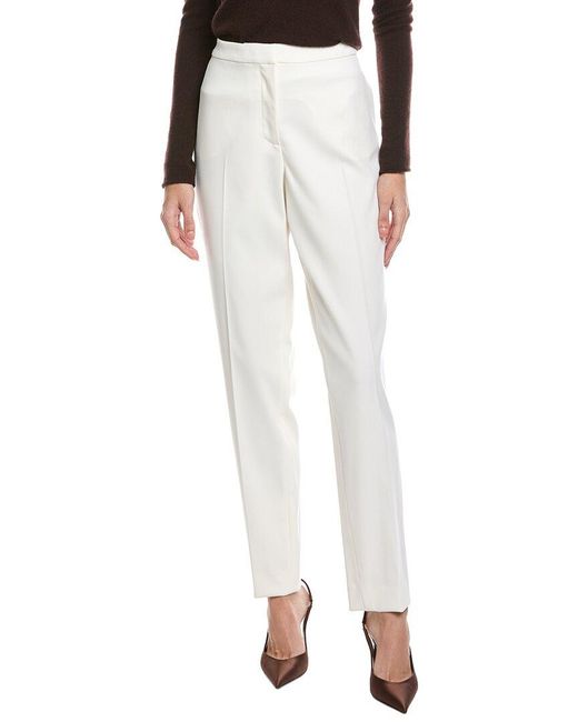 Oscar de la Renta White Silk-Trim Wool-Blend Pant