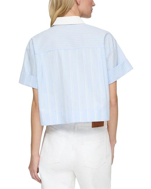 Lafayette 148 New York Blue Contrast Collar Button Front Blouse