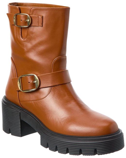 Stuart Weitzman Brown Soho Leather Moto Bootie