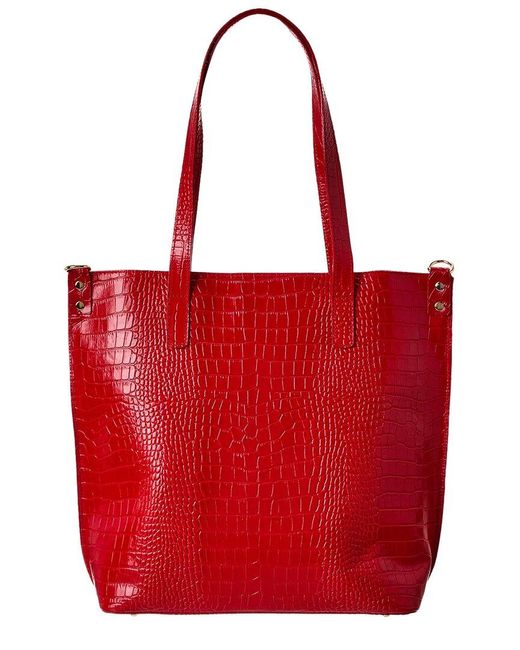 Italian Leather Red Croc-Embossed Shoulder Bag