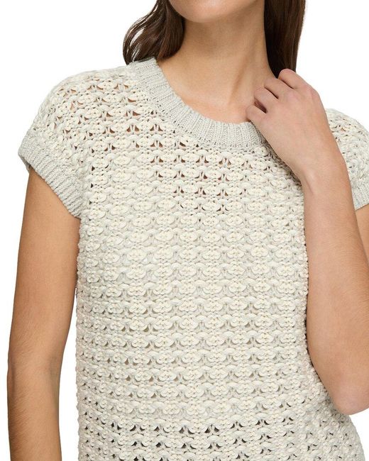 Lafayette 148 New York Gray Open Stitch Crewneck Sweater