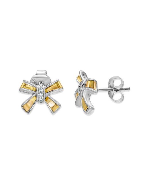 Samuel B. Metallic 18K & 0.11 Ct. Tw. Topaz Ribbon Shape Earrings