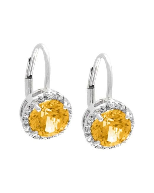 Gemstones Metallic Silver 2.40 Ct. Tw. Diamond & Citrine Earrings