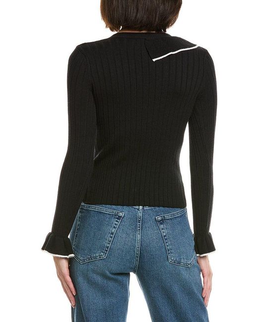 Gracia Black Knitted Ruffle V-Neck Top