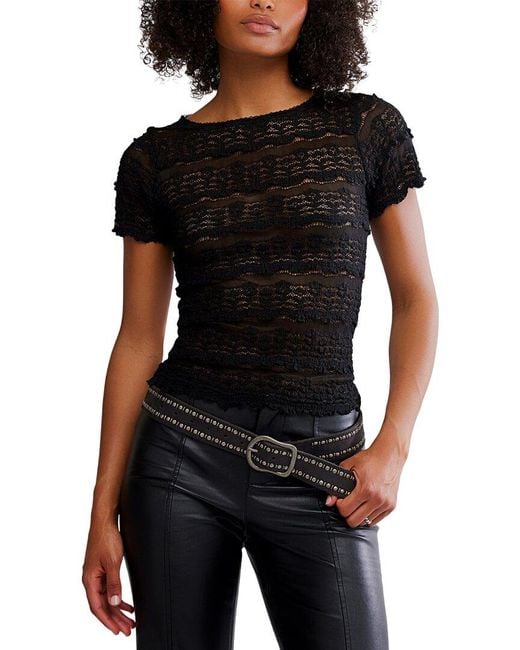 Free People Black Angelina Lace T-Shirt