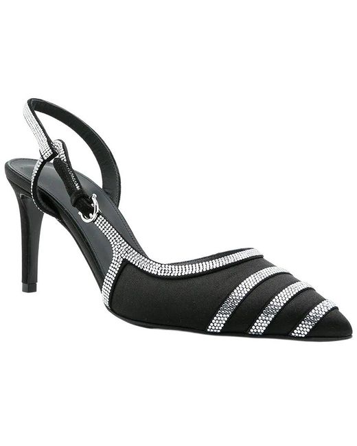 Ferragamo Black 85Mm Rhinestone Leather Slingback Pump