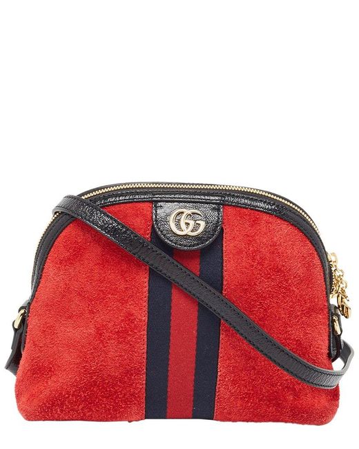 Gucci Red Fabric & Leather & Suede Small Web Ophidia Shoulder Bag (Authentic Pre-Owned)