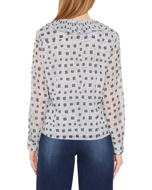 NIC+ZOE Blue Dotty Squares Ruffle Top