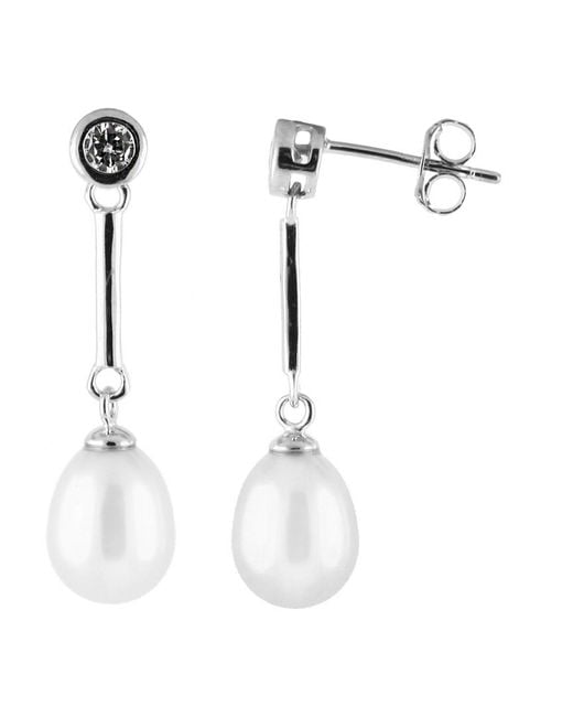 Splendid White Rhodium Over Silver 7.5-8mm Pearl Earrings