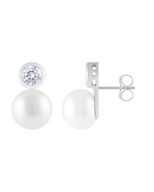 Splendid White 8-8.5Mmmm Pearl Cz Earrings