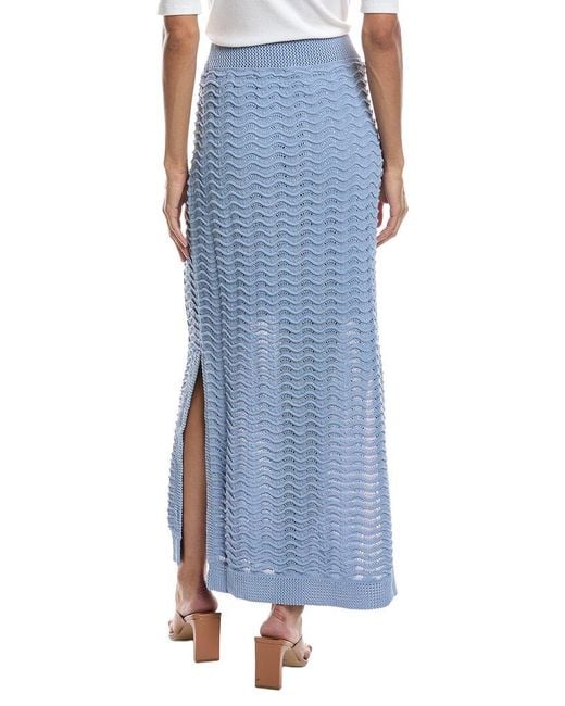 Bernardo Blue Knitted Wave Pointelle Midi Skirt