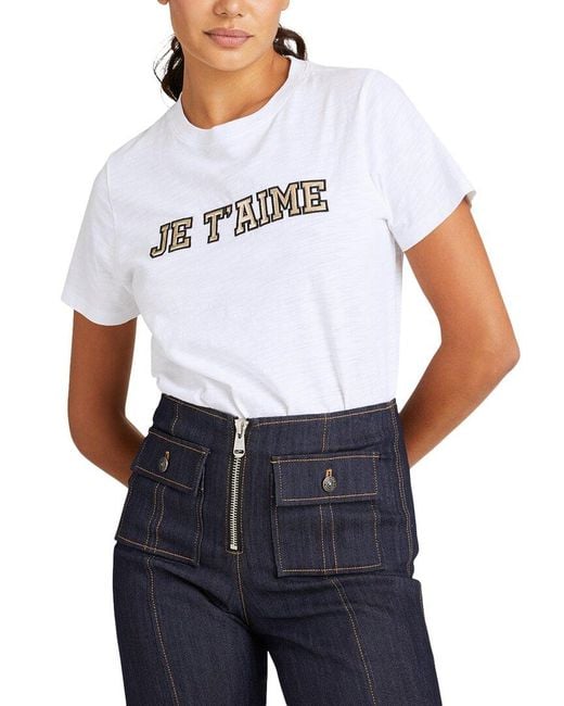 Cinq À Sept White Metallic Leather Je Taime T-Shirt