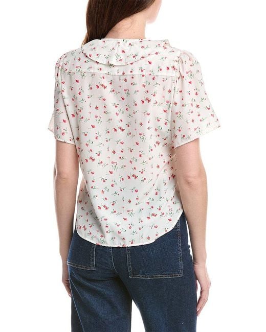 Philosophy White Pintuck Printed Ruffled Top