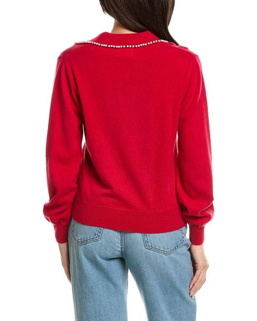 Brodie Cashmere Red Pearl Collar Wool & Cashmere-Blend Polo Sweater
