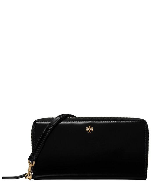 Tory Burch Black Emerson Patent Zip Leather Continental Wallet