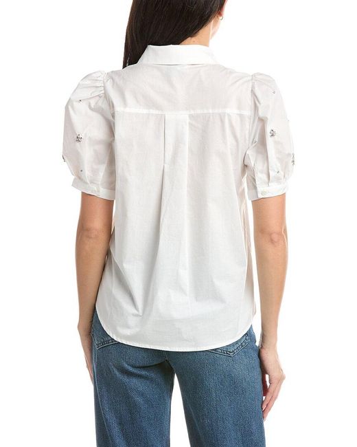 Stellah White Nadia Jewel Trim Button Down Shirt