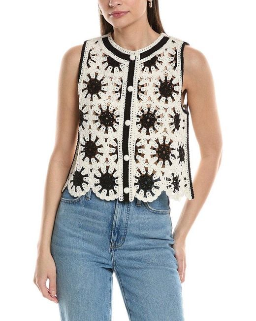 NVLT Blue Crochet Button Front Top