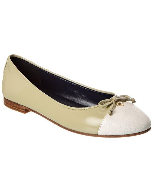Tory Burch White Cap-Toe Leather Ballet Flat