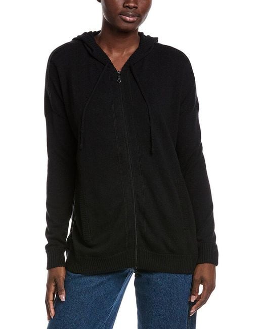 Minnie Rose Black Cashmere-Blend Oversized Zip Hoodie
