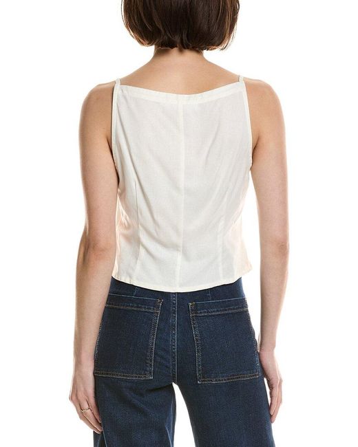 Astr Blue Button Boatneck Linen-Blend Top