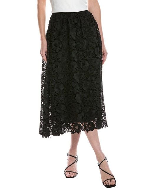 Cece Black Lace A-Line Midi Skirt