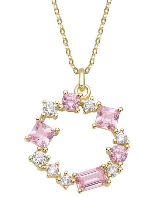 Genevive Jewelry Pink Rachel Glauber 14K Plated Cz Pendant Necklace