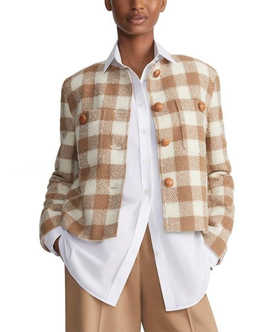 Lafayette 148 New York Natural Collarless Patch Pocket Wool-blend Jacket